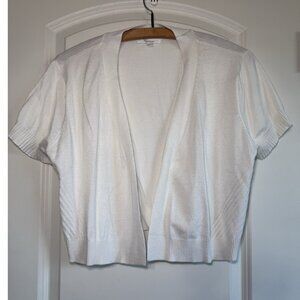89th + Madison Open Front Cardigan Sweater Top Womens L White Crop Short Sleeve